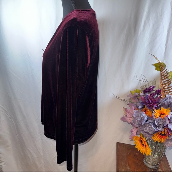 George Burgundy Velvet Open Cardigan Hook Front Long Sleeve M - Picture 4 of 9